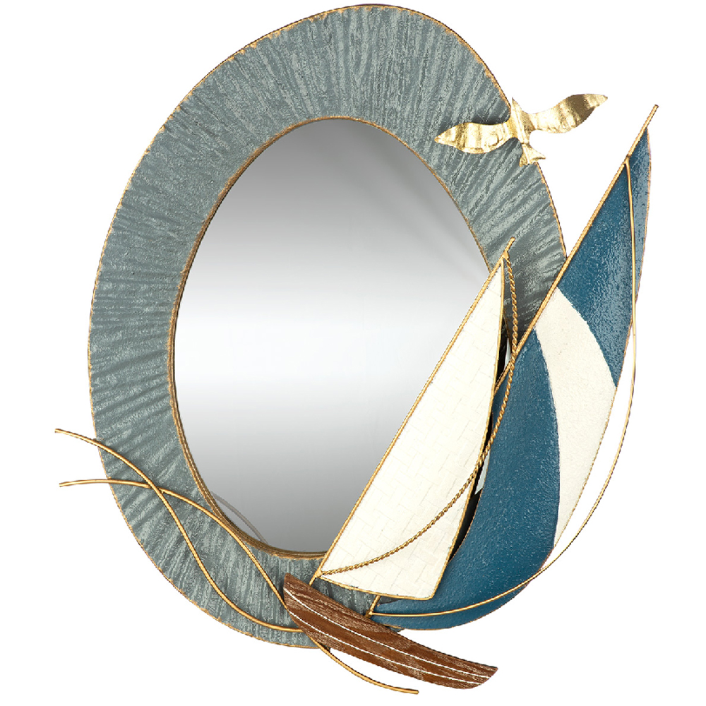 Colindale Metal Boat And Starfish Wall Mirror In Blue And White