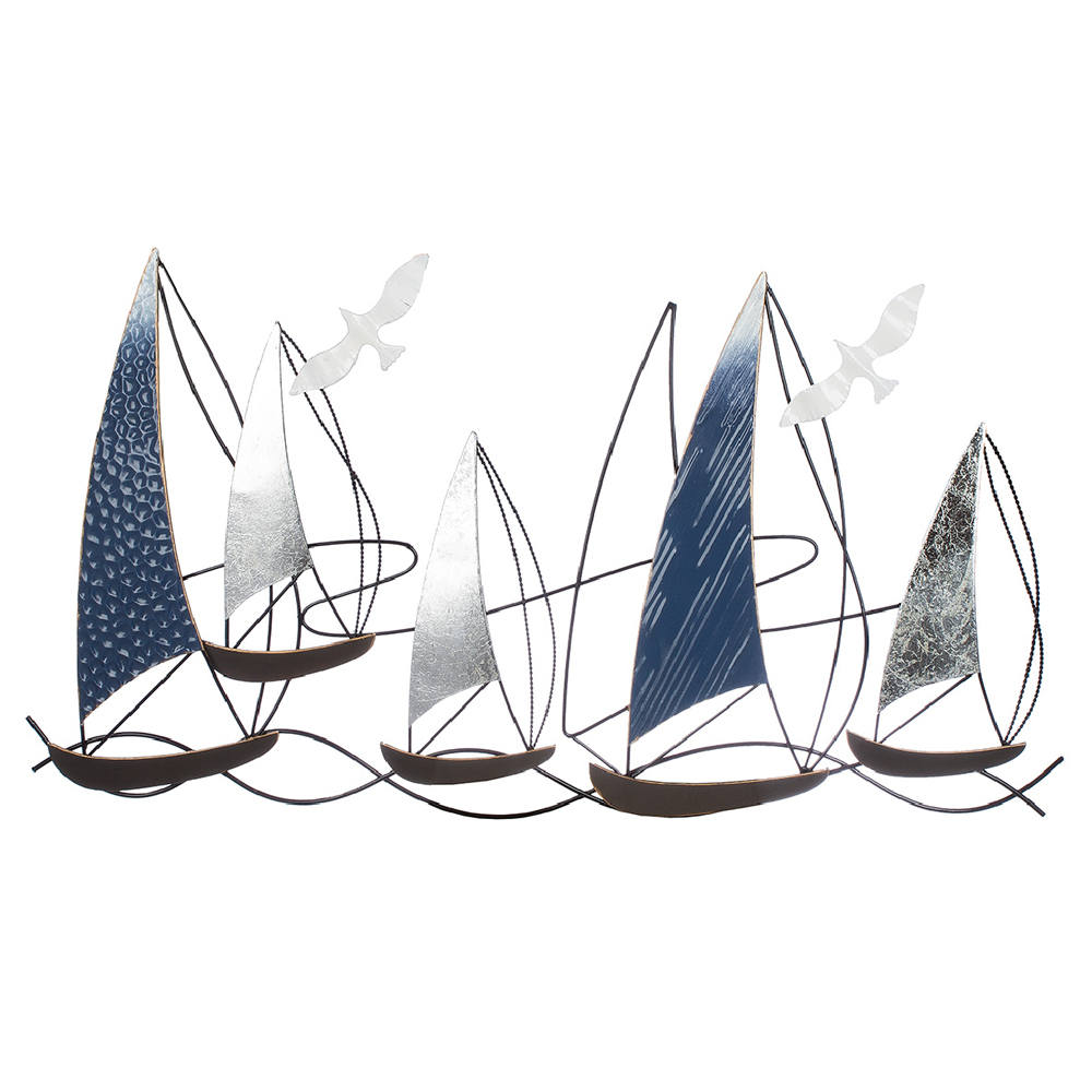 Colindale Metal Boat Scrupture In Blue And Silver