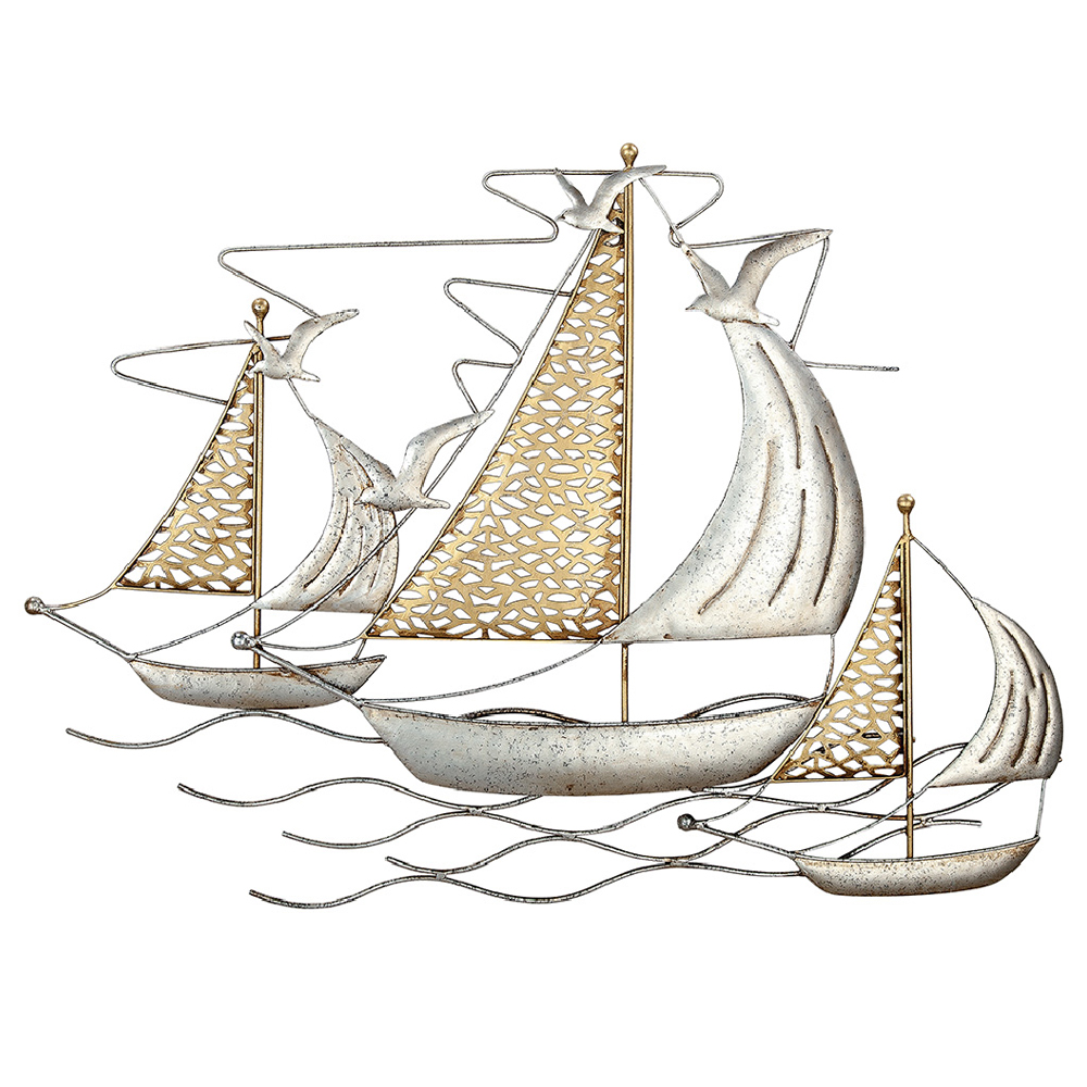 Colindale Metal Boat Scrupture In Gold And Silver