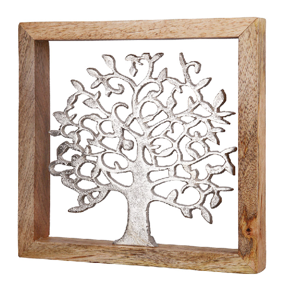 Colindale Small Wooden Trees life Wall Art In Natural And Silver