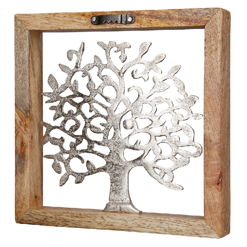 Colindale Small Wooden Trees life Wall Art In Natural And Silver