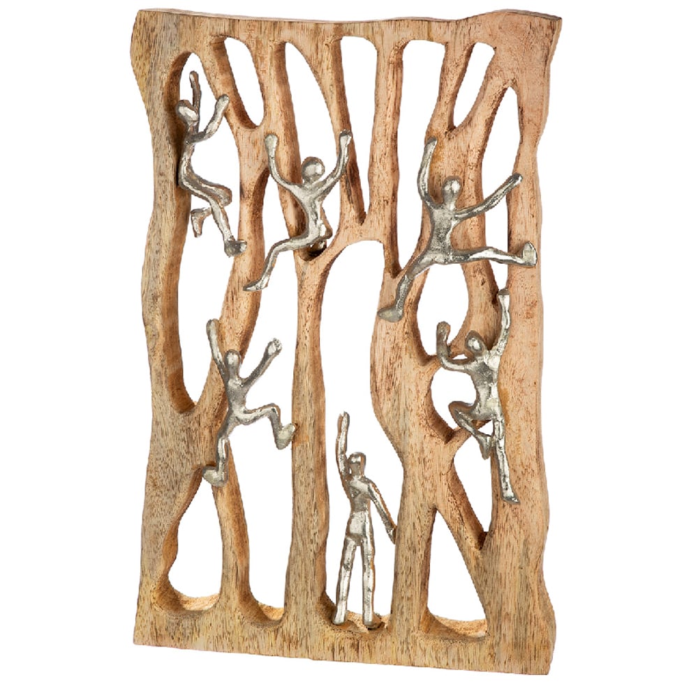 Colindale Wooden Climbing Wall Art In Natural And Silver