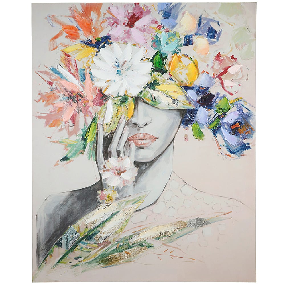 Colindale Wooden Floral Design Woman Wall Art In Multicoloured