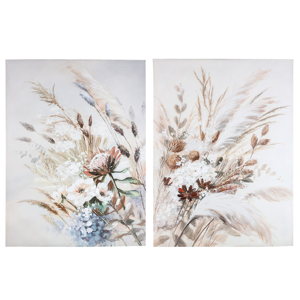 Colindale Wooden Set Of 2 Autumn Floral Wall Art In Cream And White