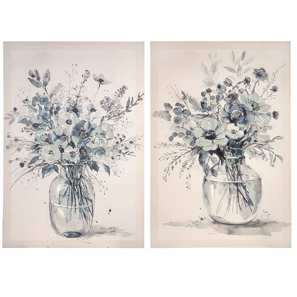 Colindale Wooden Set Of 2 Flower Vase Wall Art In Silver