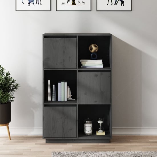 Product photograph of Colix Pine Wood Storage Cabinet With 3 Doors In Grey from Furniture in Fashion