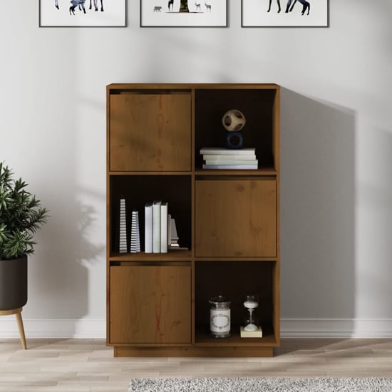 Photo of Colix pine wood storage cabinet with 3 doors in honey brown