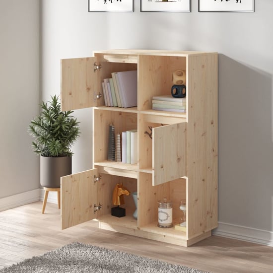 Colix Pine Wood Storage Cabinet With 3 Doors In Natural