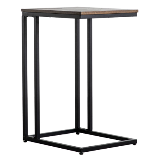Product photograph of Collan Wooden Side Table With Metal Base In Charcoal from Furniture in Fashion
