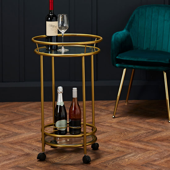 Camberley Glass Shelves Drinks Trolley With Gold Frame