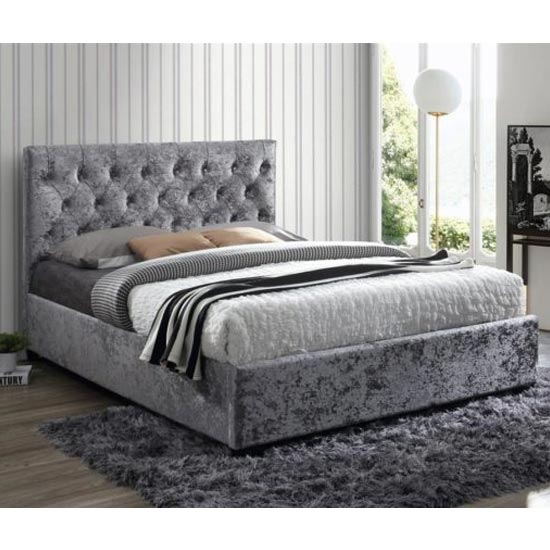 Read more about Cologne fabric double bed in steel crushed velvet