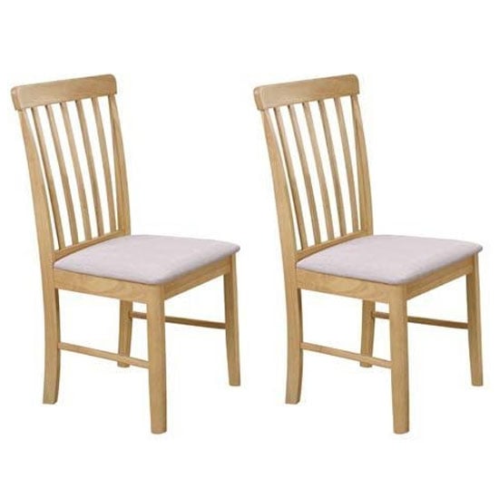 Photo of Cologne oak and beige fabric padded dining chair in a pair