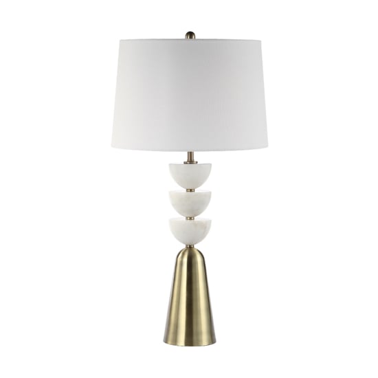 Cologne White Linen Shade Table Lamp With Antique Brass Metal Base