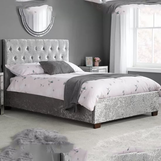 Read more about Colognes fabric double bed in steel crushed velvet