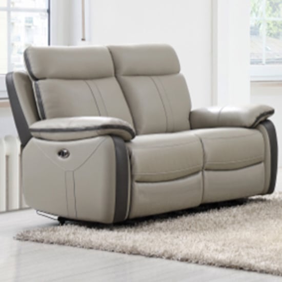 Product photograph of Colon Electric Leather 2 Seater Sofa In Dual Tone Light Grey from Furniture in Fashion