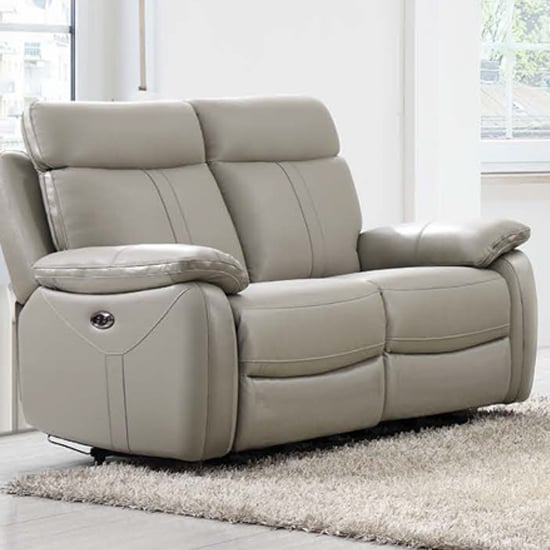 Product photograph of Colon Electric Leather 2 Seater Sofa In Light Grey from Furniture in Fashion