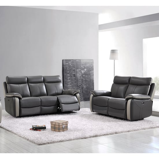 Colon Electric Leather 3+2 Sofa Set In Dual Tone Dark Grey