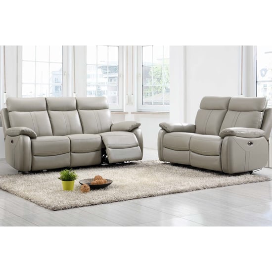 Product photograph of Colon Electric Leather 3 2 Sofa Set In Light Grey from Furniture in Fashion