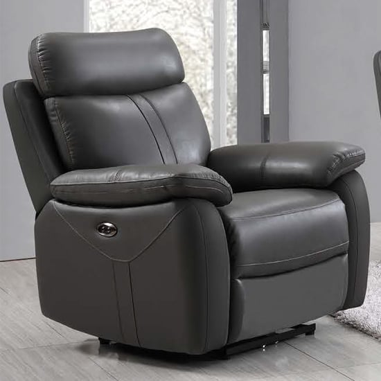 Product photograph of Colon Electric Leather Recliner 1 Seater Sofa In Dark Grey from Furniture in Fashion
