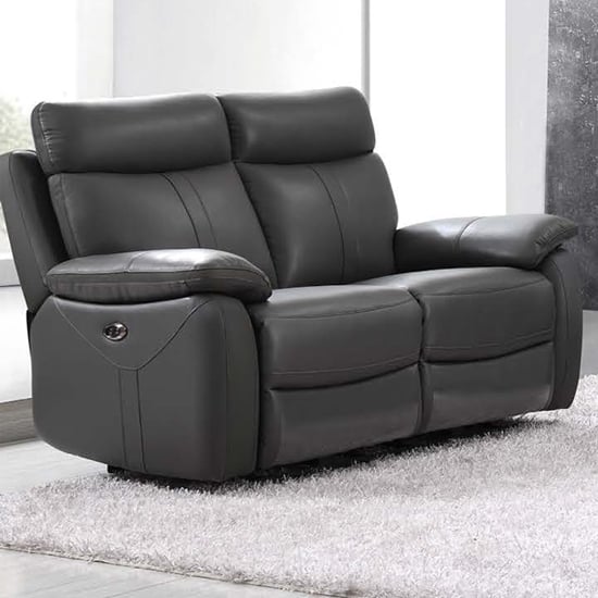 Colon Electric Leather Recliner 2 Seater Sofa In Dark Grey