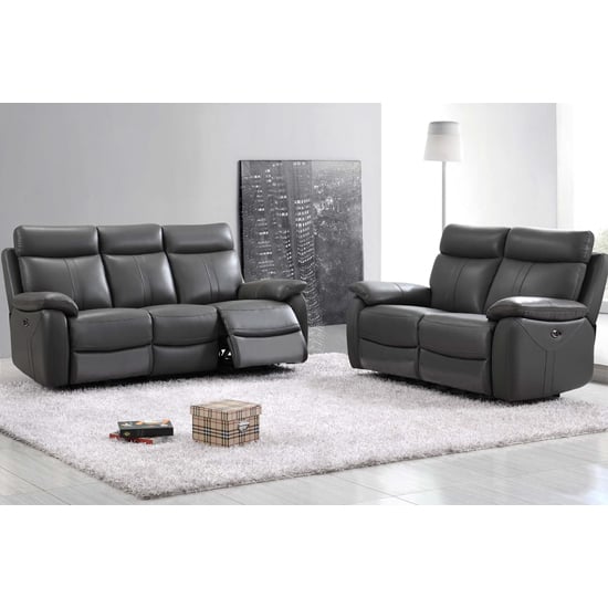 Product photograph of Colon Electric Leather Recliner 3 2 Sofa Set In Dark Grey from Furniture in Fashion