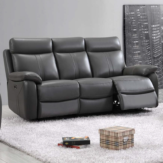 Product photograph of Colon Electric Leather Recliner 3 Seater Sofa In Dark Grey from Furniture in Fashion