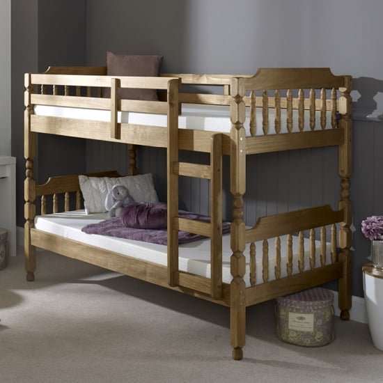 Read more about Colonial wooden single bunk bed in waxed pine