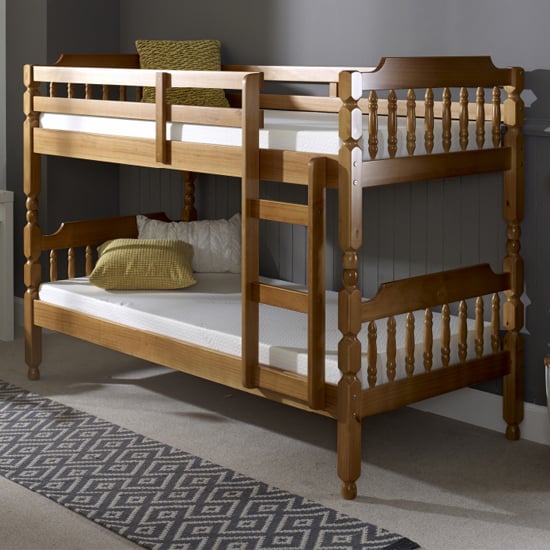 Colonial Wooden Small Single Bunk Bed In Honey