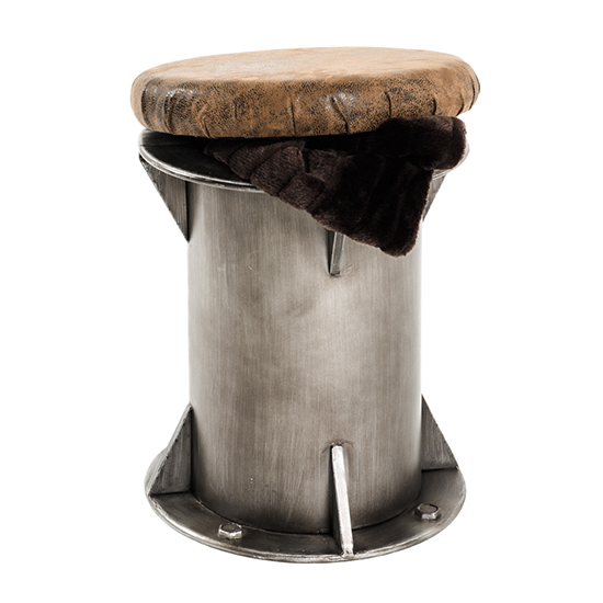 Colony Wooden Stool In Anthracite With Brown Leather Seat_2