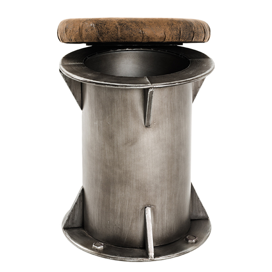 Colony Wooden Stool In Anthracite With Brown Leather Seat_3