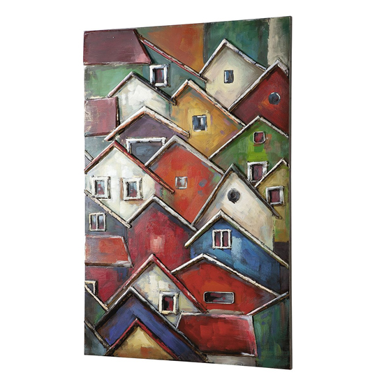 Colorful Village Picture Metal Wall Art In Multicolor_2