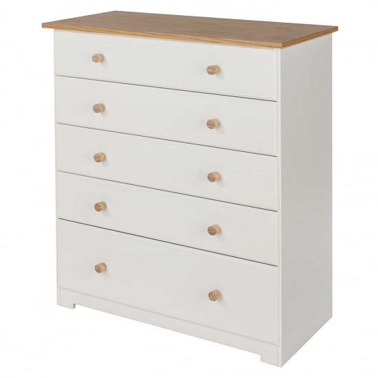 Photo of Chorley tall chest of drawers in white and soft cream