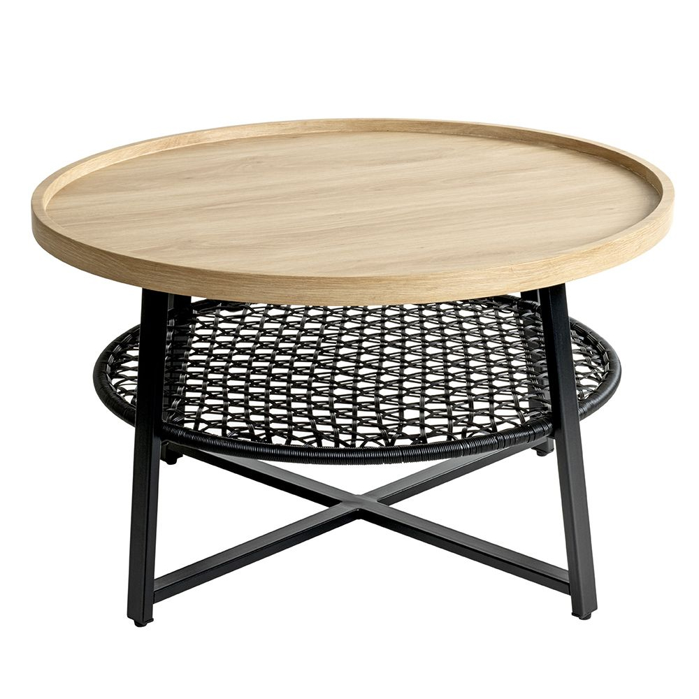 Colton Wooden Coffee Table with Black Steel Base in Natural Oak