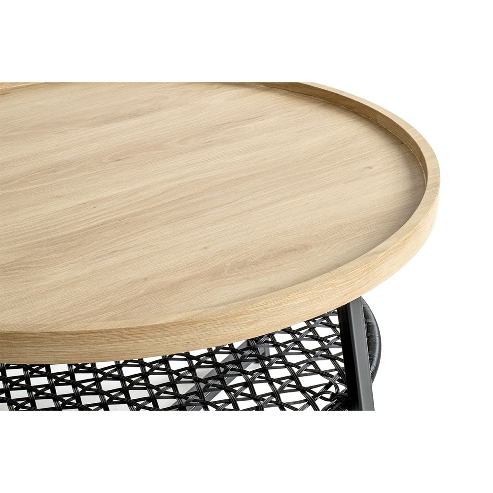 Colton Wooden Coffee Table with Black Steel Base in Natural Oak