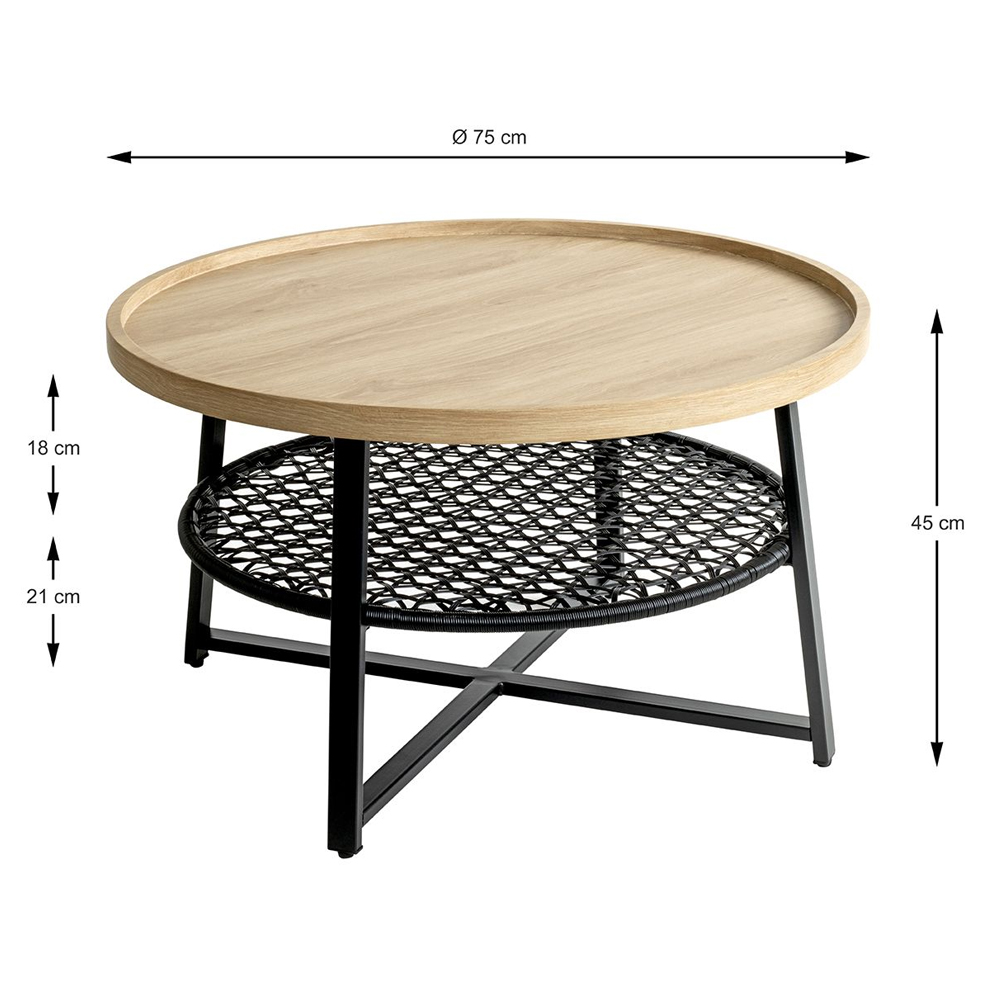 Colton Wooden Coffee Table with Black Steel Base in Natural Oak