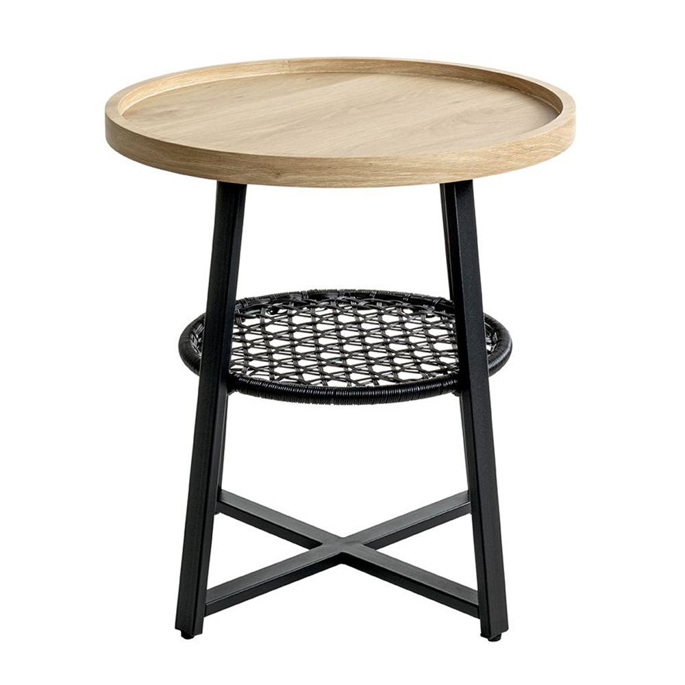 Colton Wooden Side Table with Black Steel Base in Natural Oak
