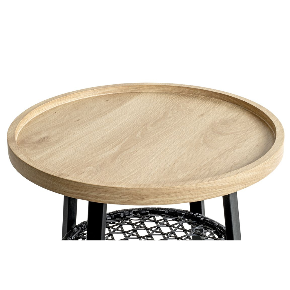 Colton Wooden Side Table with Black Steel Base in Natural Oak