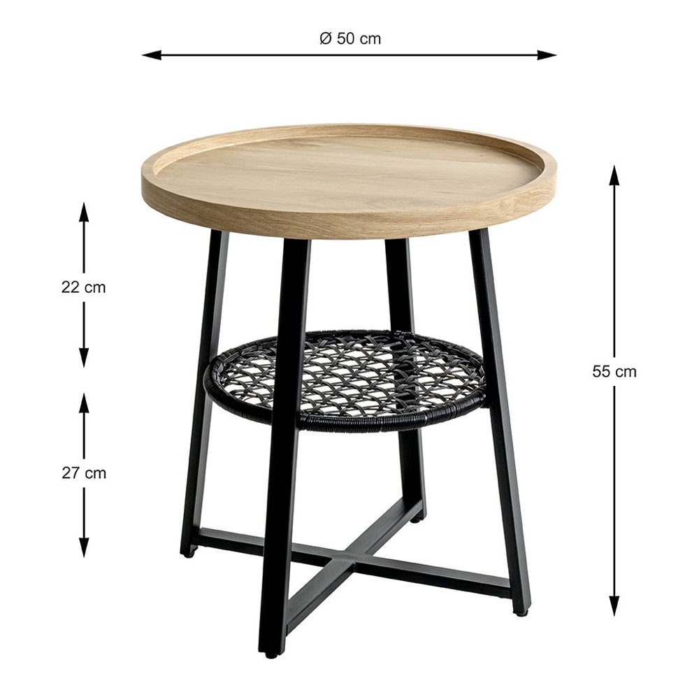 Colton Wooden Side Table with Black Steel Base in Natural Oak