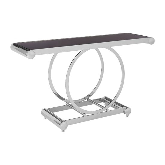 Product photograph of Columbus Black Glass Console Table With Polished Silver Frame from Furniture in Fashion