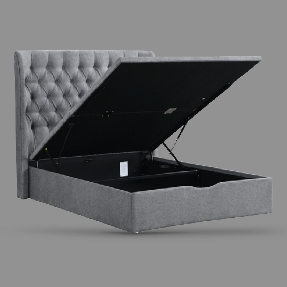 Colusa Fabric Ottoman Storage Double Bed In Beige