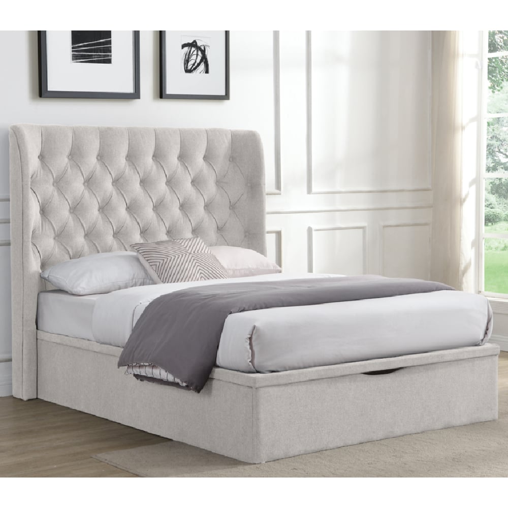 Colusa Fabric Ottoman Storage Double Bed In Beige