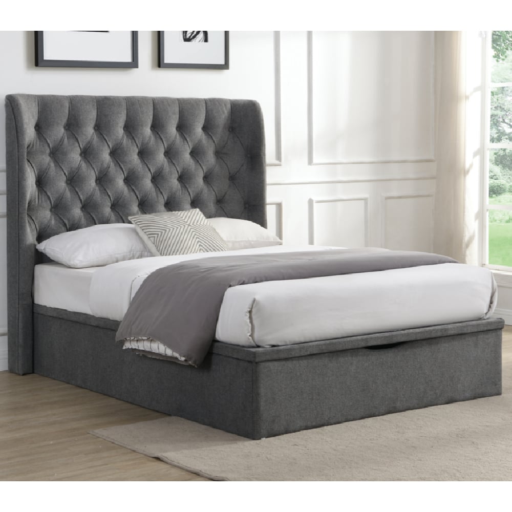 Colusa Fabric Ottoman Storage Double Bed In Grey