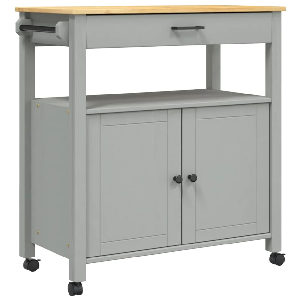 Colville Wooden Large Kitchen Trolley With 2 Doors In Grey Brown