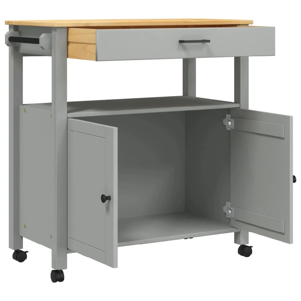 Colville Wooden Large Kitchen Trolley With 2 Doors In Grey Brown