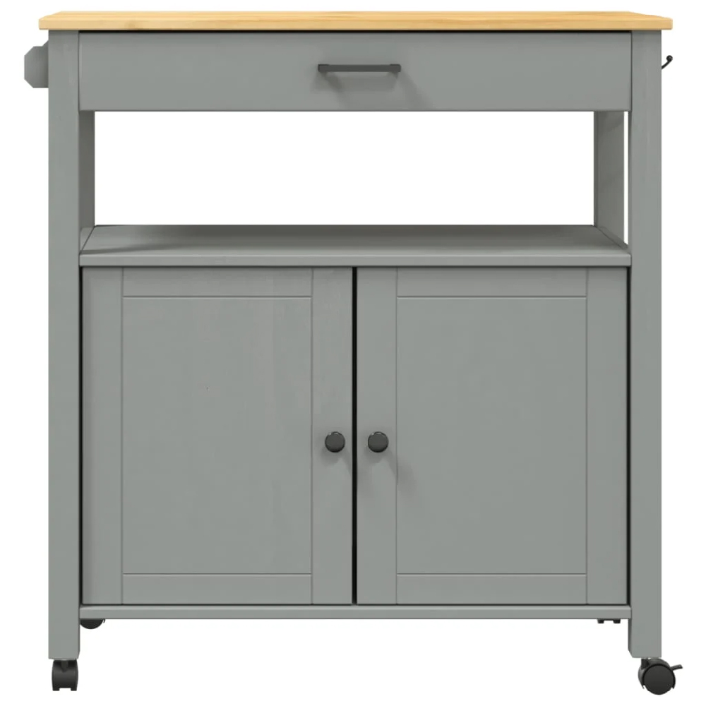 Colville Wooden Large Kitchen Trolley With 2 Doors In Grey Brown