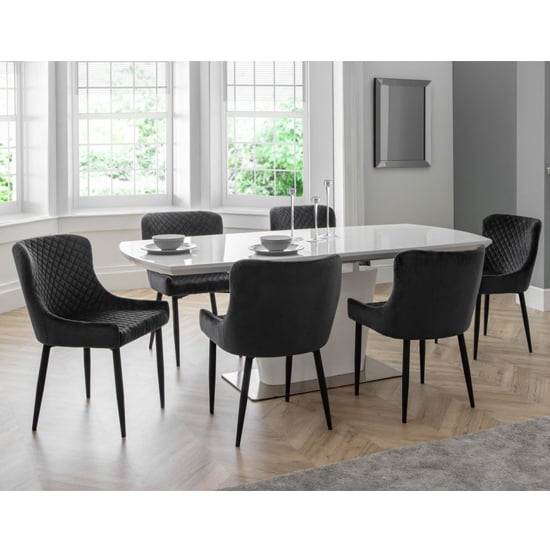 Read more about Cosey extending high gloss dining table with 6 luxe grey chairs