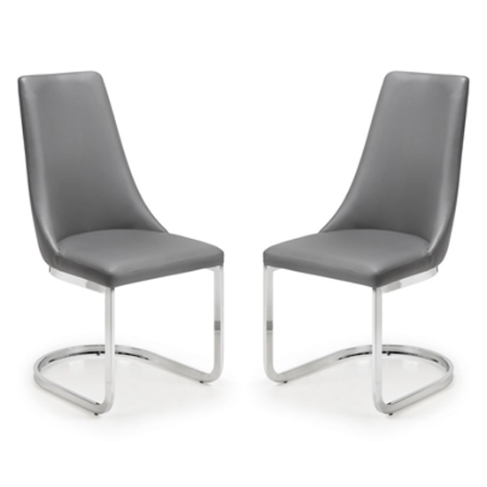 Caishen Grey Faux Leather Cantilever Dining Chair In Pair