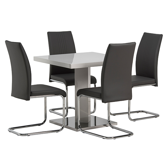 Cammo White High Gloss Dining Table With 4 Montila Grey Chairs