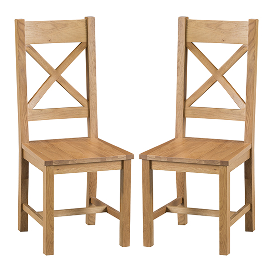 Product photograph of Concan Medium Oak Cross Back Wooden Seat Dining Chairs In Pair from Furniture in Fashion