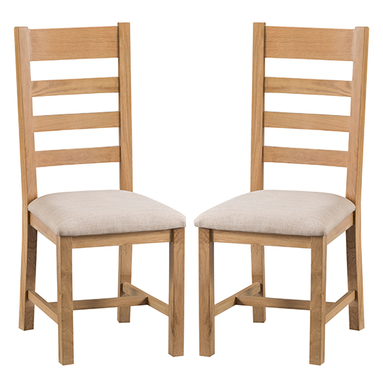 Product photograph of Concan Medium Oak Ladder Back Fabric Seat Dining Chairs In Pair from Furniture in Fashion
